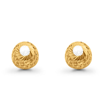 Two Tone 14K Gold Diamond Cut 9.5mm Half Ball Earrings Push Back 1.5grams